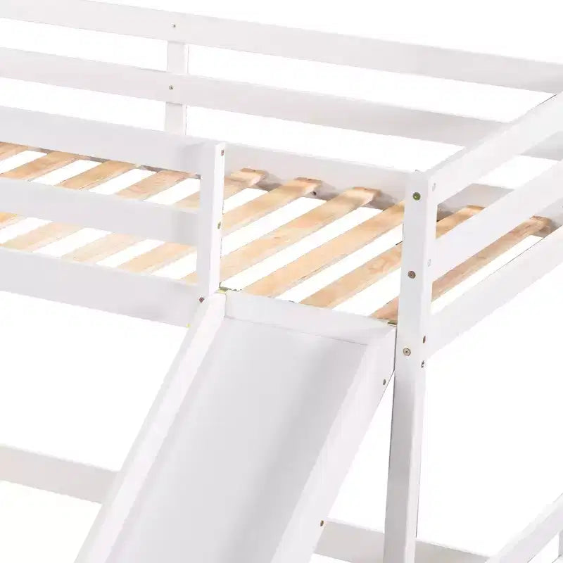 L Shaped Bunk Bed for 4 Kids, Quad Bunk Bed with Slide Full and Twin Wood Bunk Frame for Bedroom Dorm