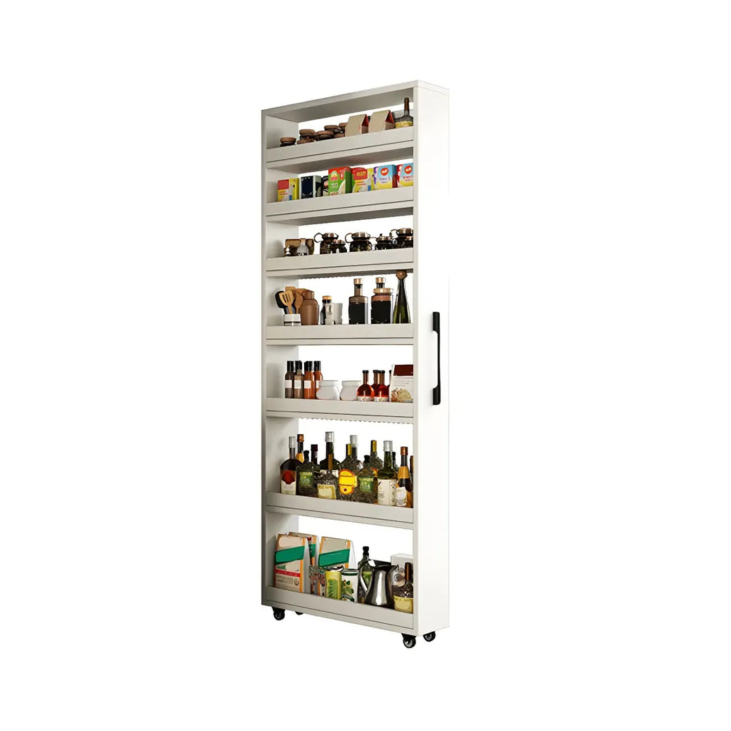Buffet moderne en bois avec étagères ouvertes et roulettes