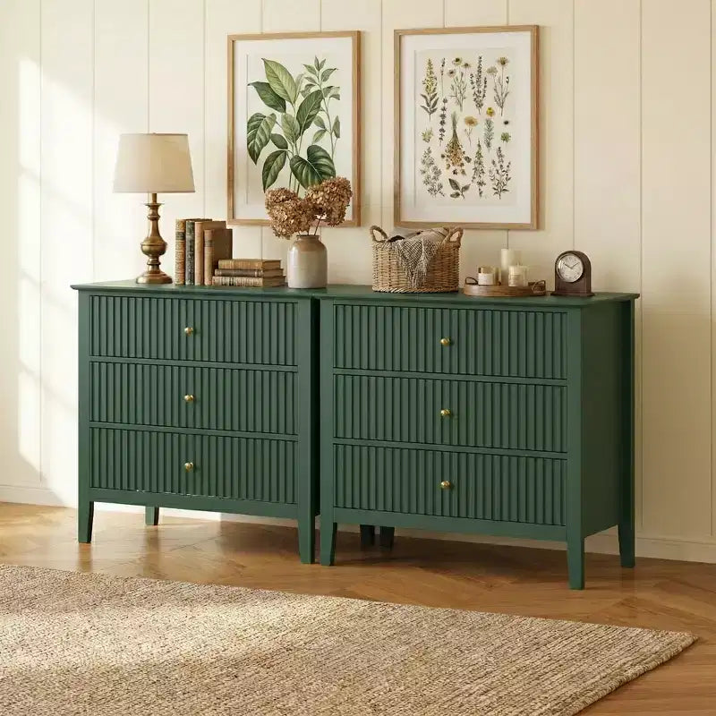 Heynemo 3 Drawer Dresser, Painted 30 Inch Tall Wood Nightstand with Storage, Wide Modern Chest of Drawers with Ball Bearing Slide