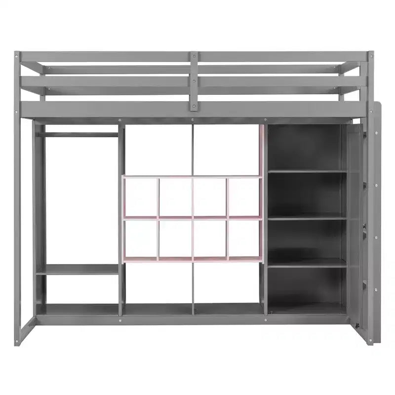 Letto a soppalco per bambini con armadio e mensole, struttura letto a soppalco in legno con mobile contenitore per bambini e ragazzi