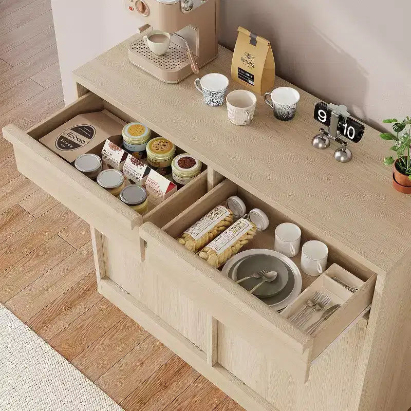 Tiltable Trash Can, Natural Oak, Trash Can with Storage and Drawer, Hidden Trash Cabinet, Laundry Basket for Kitchen, Dining Room, Living Room