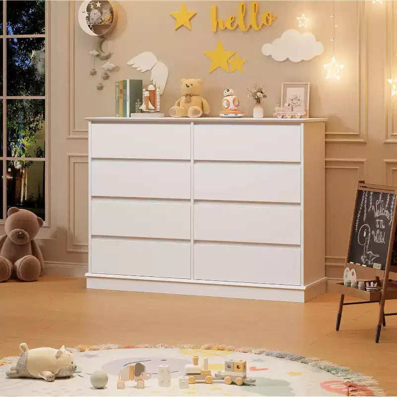 Armoire de rangement à 8 tiroirs, commode avec tiroirs profonds, grand placard à dessus large pour salon, couloir, chambre d'enfant