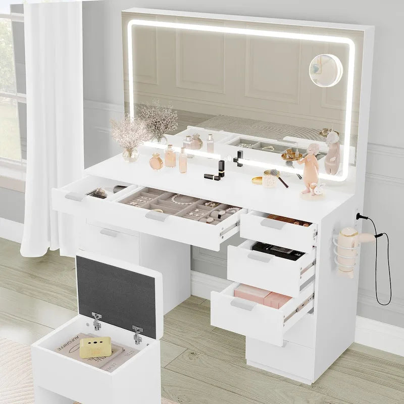 Moasis 46 kaptafel met ingebouwd stopcontact, verlichte spiegel en föhnrek - 55.8 H X 46 W X 11.7 D