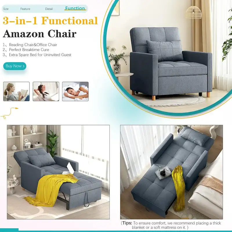 Sillón sofá cama 3 en 1 AECOJOY con almohada y respaldo convertible