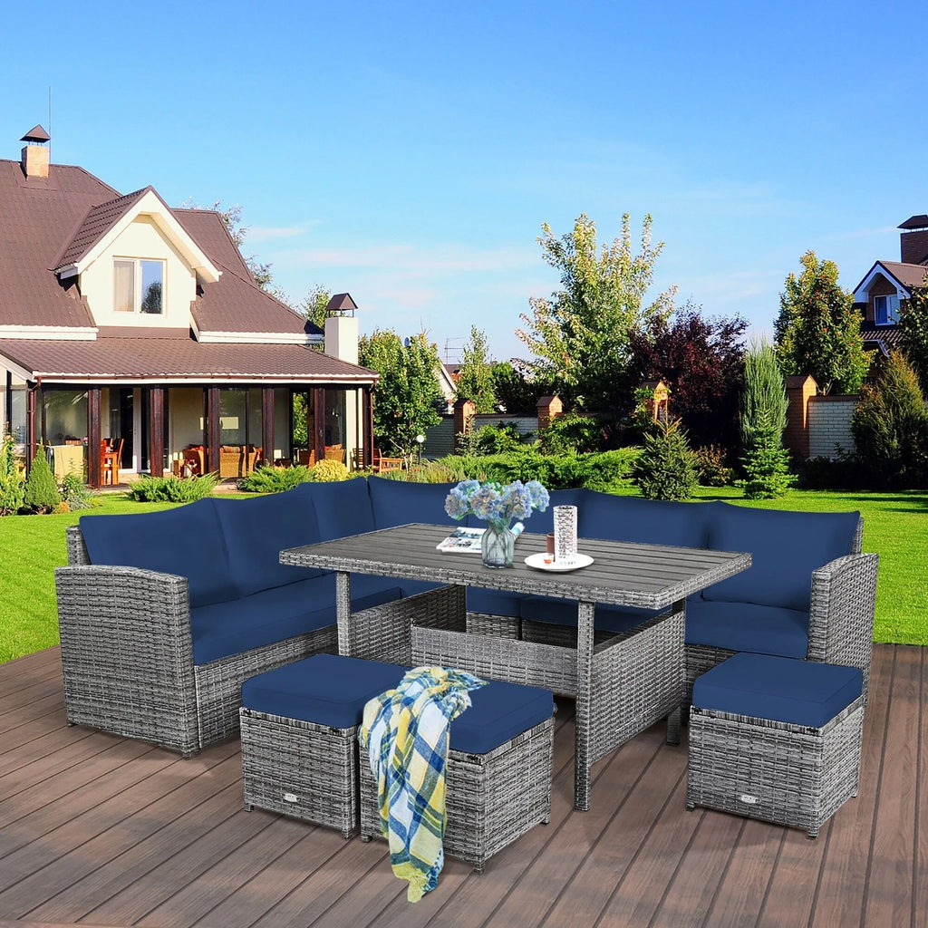 Costway 7-delige eethoek voor de patio van rotan, modulaire bank, fauteuil en voetenbank - Bekijk de details
