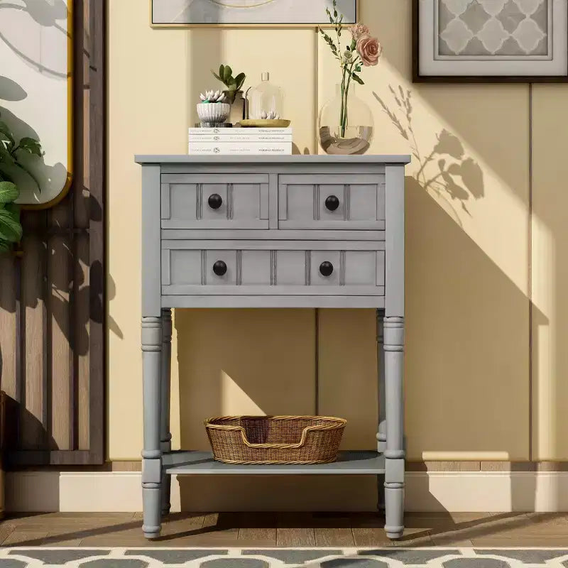 23.7in Narrow Console Table with 3 Drawers and Shelf, Sofa Table for Small Space Entryway or Living Room