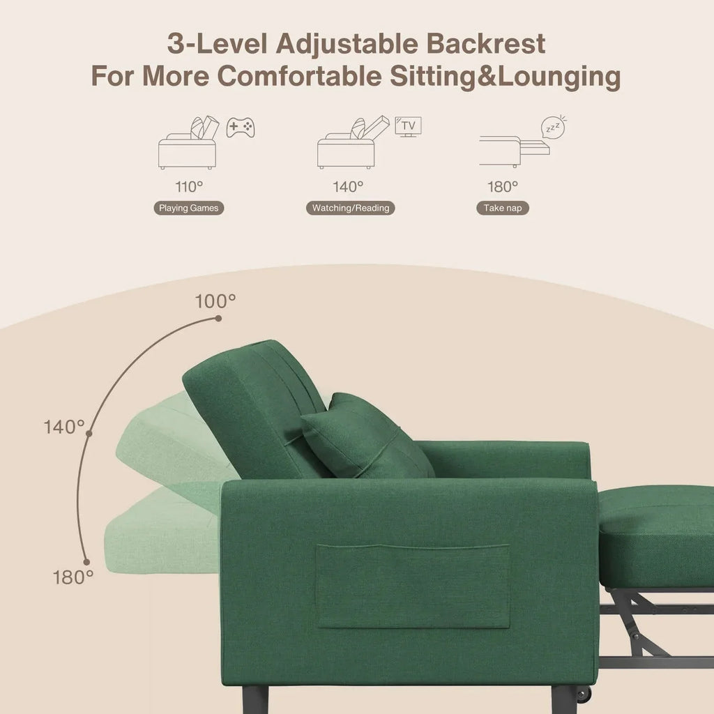 3-in-1-Schlafsofa mit verstellbarer Rückenlehne, ausziehbarer Sessel, umwandelbares Klappbett fürs Wohnzimmer