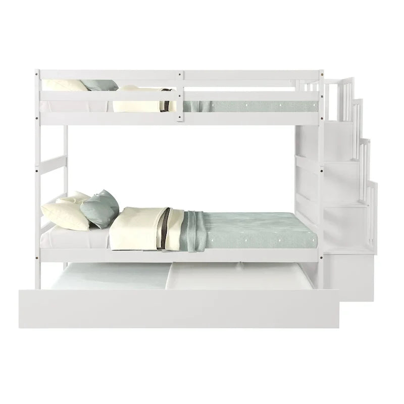 Letto a castello singolo su singolo con letto estraibile singolo e vano portaoggetti integrato nella scala, colore grigio