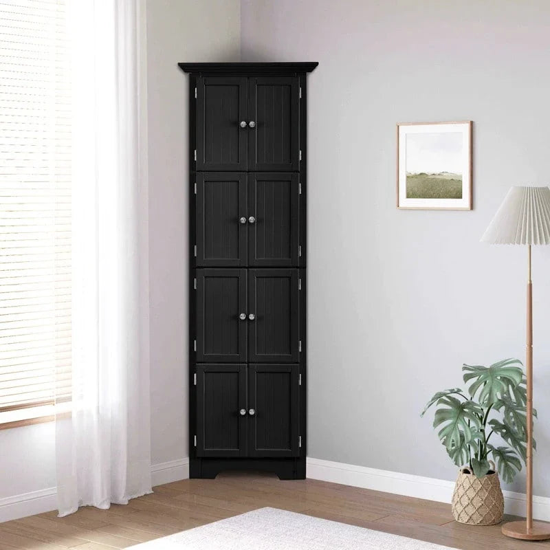 Tall Corner Storage Cabinet with 8 Doors and 4 Shelves