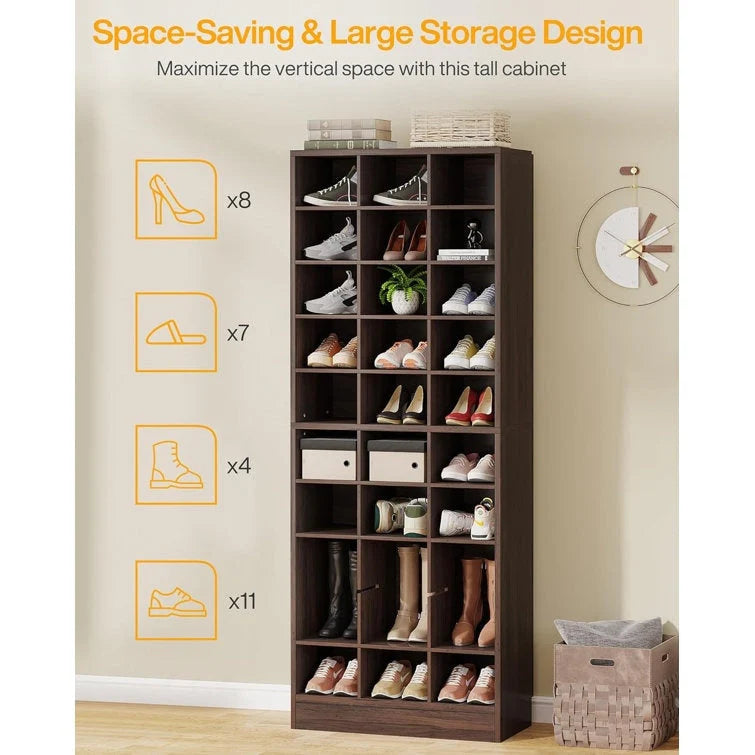 Hoge schoenenkast voor 30 paar schoenen, 10 etages, wit houten schoenenrek voor kledingkast en hal - 10 etages