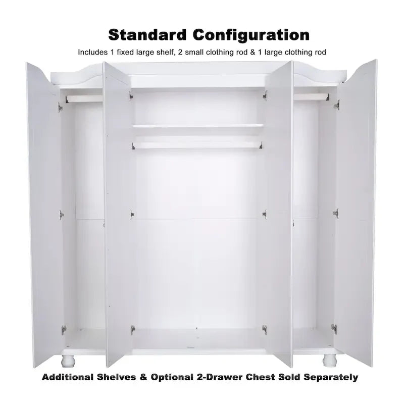 Palace Imports 100% Solid Wood Kyle 4-Door Wardrobe Armoire with Solid Wood or Mirrored Doors