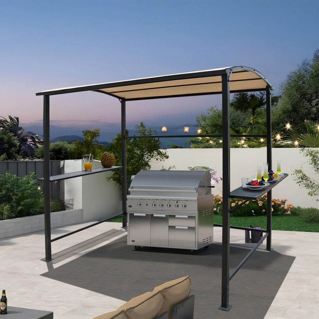Buitenpaviljoen met grilloverkapping van 5 ft x 8 ft, stalen frame, barbecuebeschutting