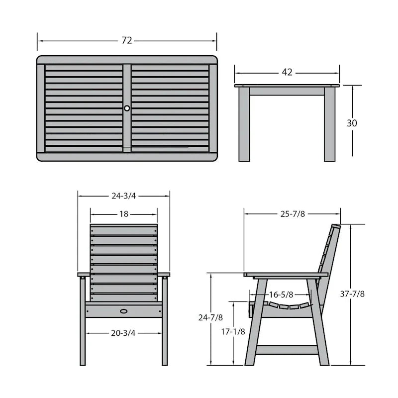 HIGHWOOD PROFESSIONAL 7-delige tuinset voor buiten dineren, 42x72