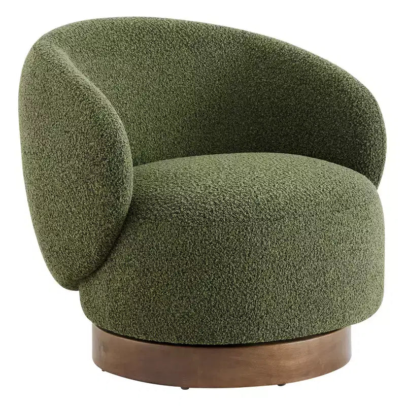 Poltrona barrel girevole imbottita d'accento Spruce&Spring con base in legno