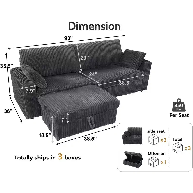 Canapé sectionnel modulaire en velours côtelé Dyonery avec housses lavables