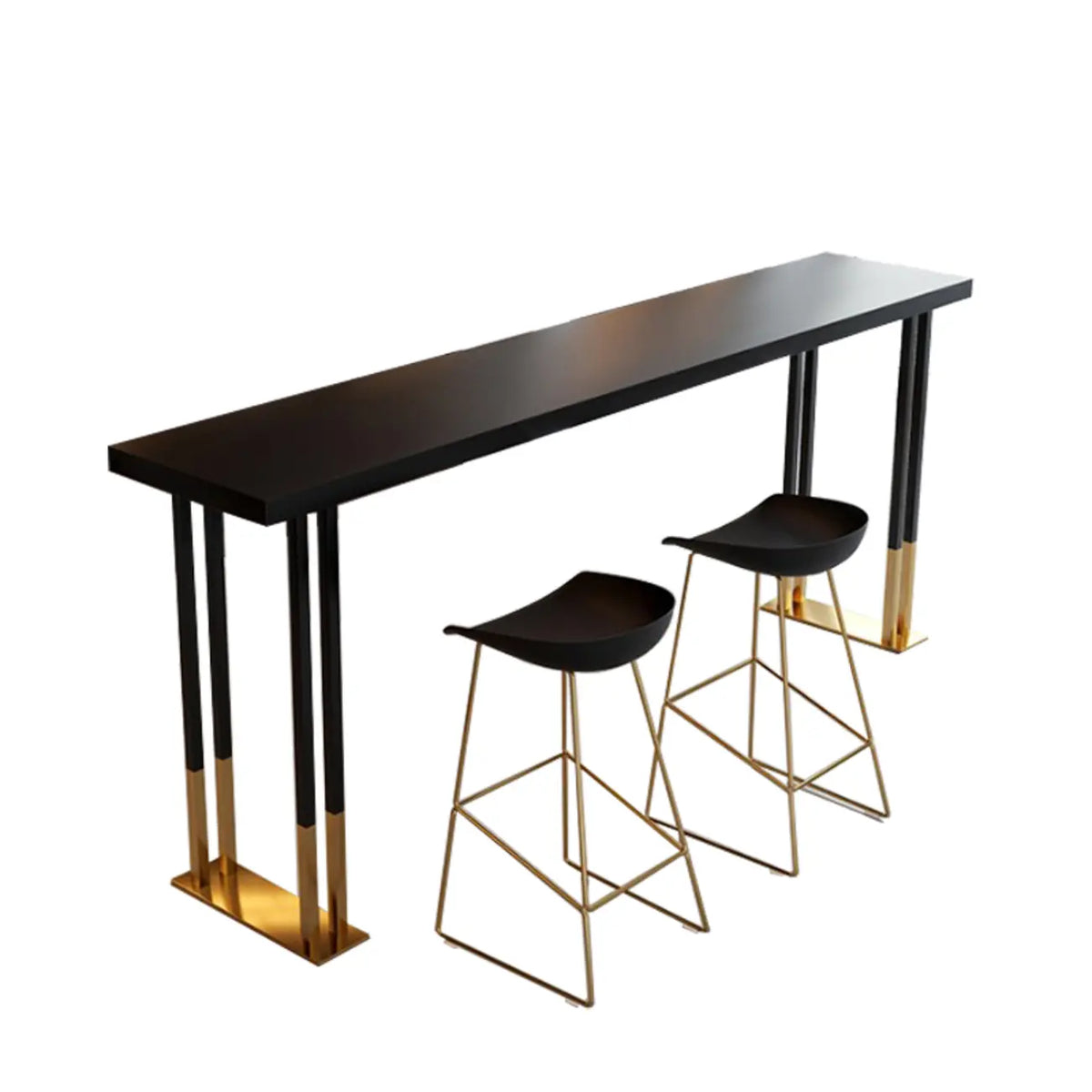 Table de bar rectangulaire luxueuse en bois avec piètement traîneau doré pour les repas