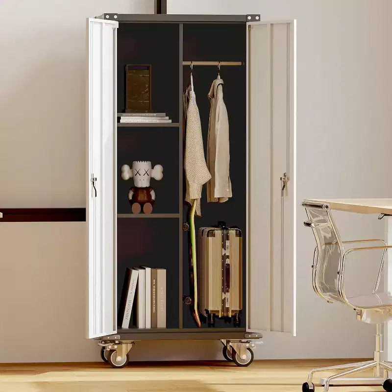 Garage Storage Cabinet with Wheels & Pegboard, 72 H Locking Metal Storage Cabinet with 2 Doors & 4 Adjustable Shelves for Garage Workshop