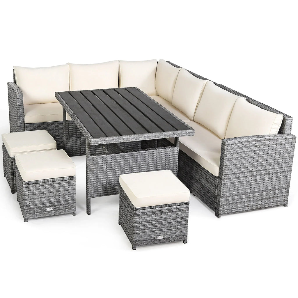 Costway 7-delige eethoek voor de patio van rotan, modulaire bank, fauteuil en voetenbank - Bekijk de details