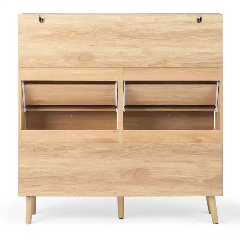 Karl Home Rattan Panel 2 Drawers 4 Flip-Drawer Shoe Cabinet Particleboard 41.34 W