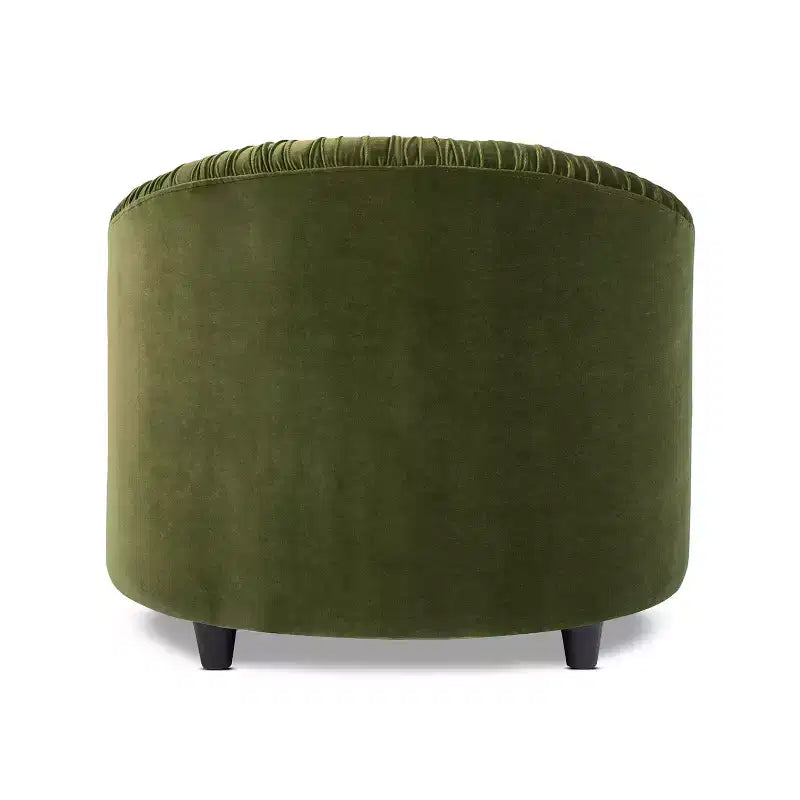 Jennifer Taylor Home Serena 31.5 Ruched Barrel Back Accent Arm Chair with Bullion Fringe, Olive Green Performance Velvet