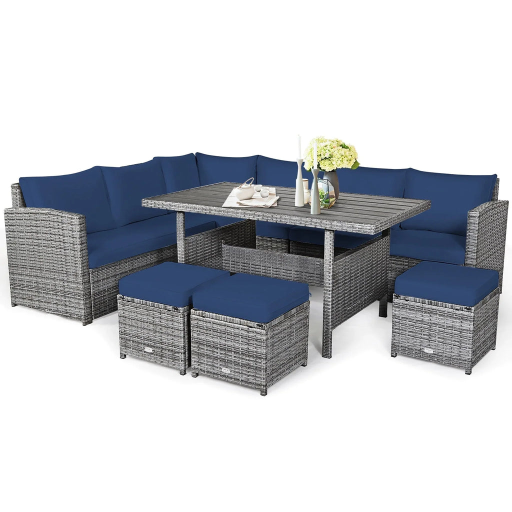 Costway 7-delige eethoek voor de patio van rotan, modulaire bank, fauteuil en voetenbank - Bekijk de details