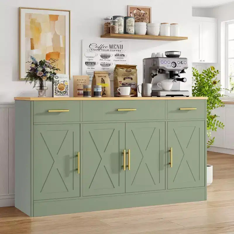 Celebalcony Buffet-Schrank mit Stauraum, 53,4 Zoll großer Küchenschrank mit 3 Schubladen und 4 Türen, verstellbarem Einlegeboden für Küche und Wohnzimmer
