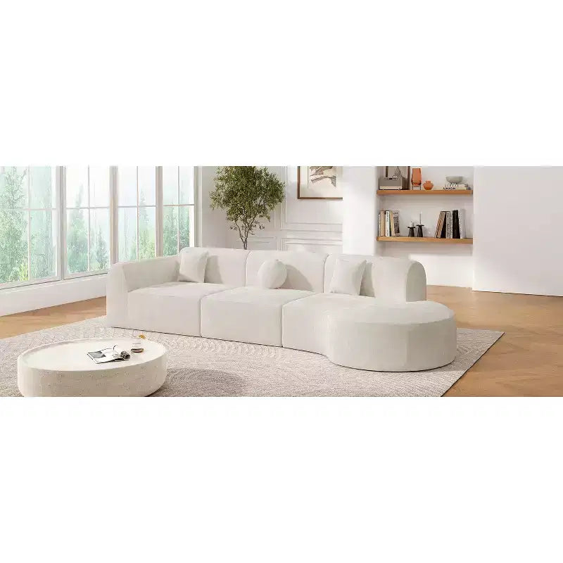 140-Inch Modern Curved Sectional Sofa with Chaise Lounge, 3-Piece Set, for Living Room