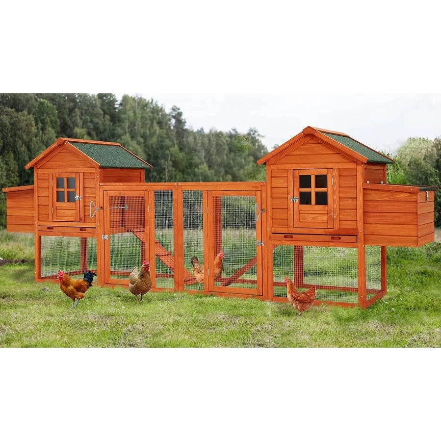 AECOJOY 144'' groot kippenhok met ren, houten hok en pluimveekooi