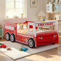 GDFStudio Juna Twin Size Fire Truck Bed with LED Light