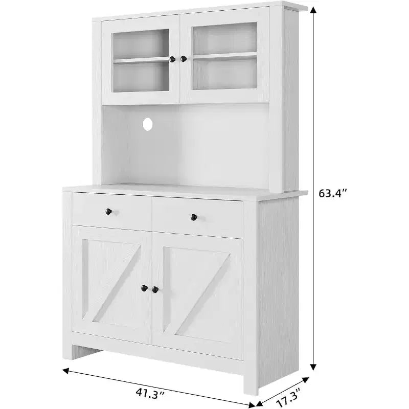 Kitchen Pantry Cabinet with Microwave Stand, Hutch Cabinet with Buffet Cupboard and Adjustable Shelves, for Kitchen, Dining Room