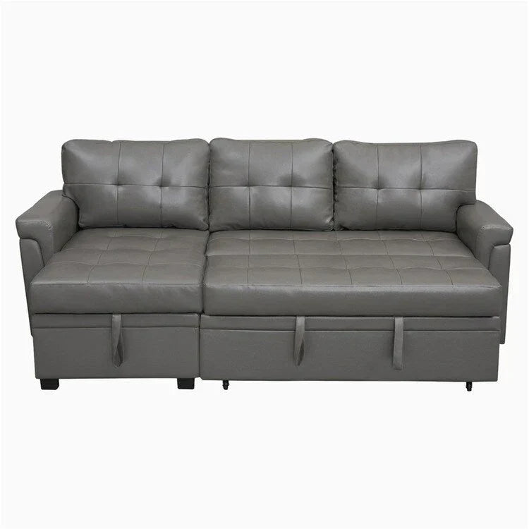 Divano componibile reversibile trasformabile con letto estraibile, chaise longue con contenitore nascosto e gambe resistenti