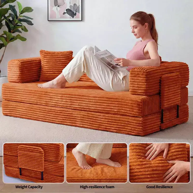 Sofá cama convertible 5 en 1 de 80,7, de pana, soporta 1200 lb, sin ensamblaje