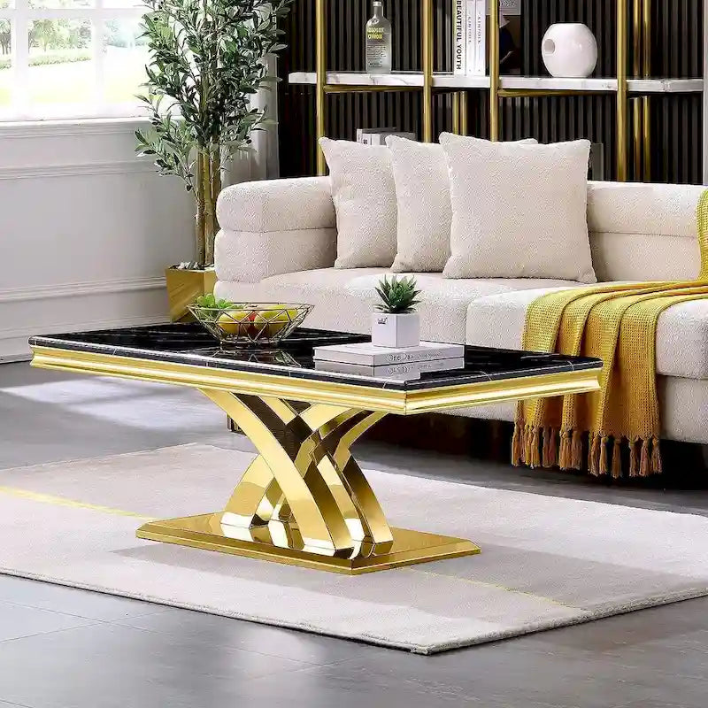 Table basse moderne rectangulaire de 48 po avec piètement en X, tables basses à piédestal pour salon