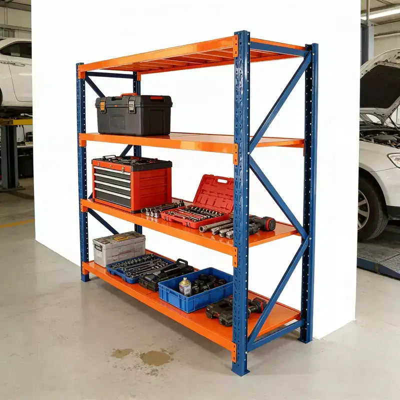 VIYET Heavy Duty Garage Shelves, 4-Tier 4400LBS Capacity Adjustable Metal Shelving, Blue&Orange Industrial Storage for Commercial Store/Tools/Gym