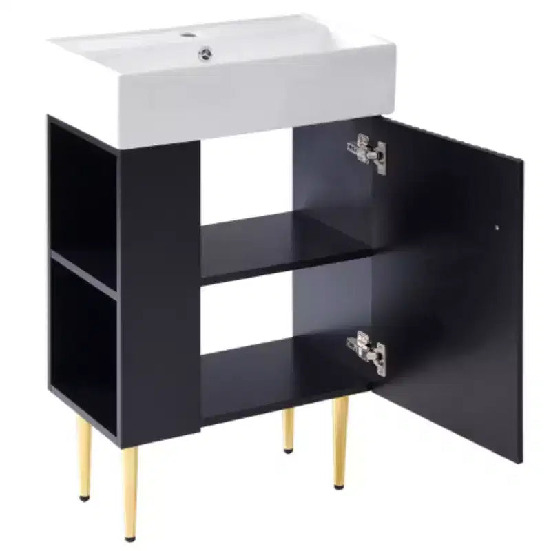 Meuble-lavabo de salle de bains blanc de 21,6, ensemble meuble, meuble de rangement de salle de bains, lavabo simple en céramique, rangement à gauche