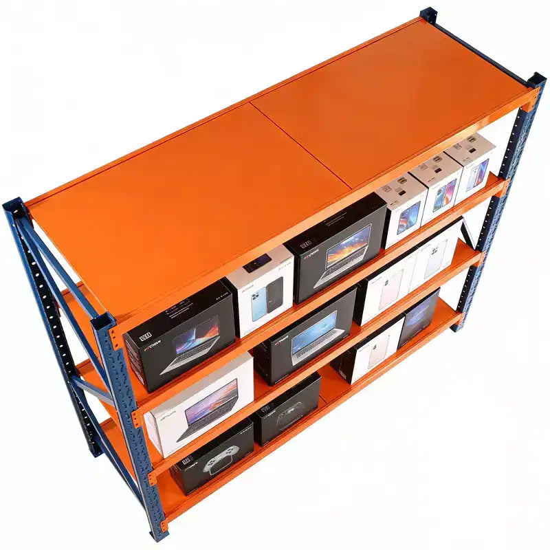 VIYET Heavy Duty Garage Shelves, 4-Tier 4400LBS Capacity Adjustable Metal Shelving, Blue&Orange Industrial Storage for Commercial Store/Tools/Gym
