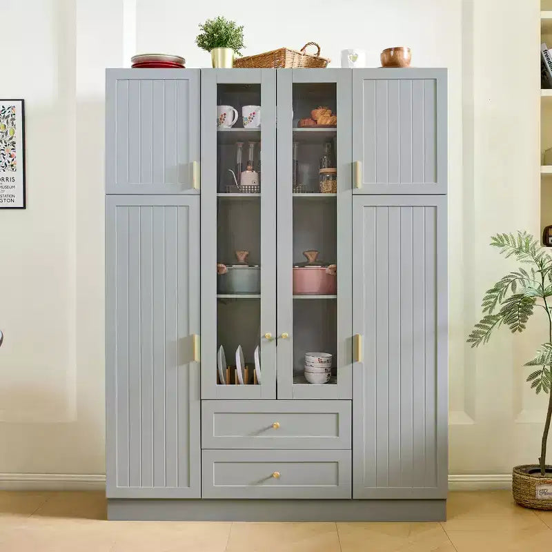 Dispensa da cucina indipendente Whisen alta 71'', grande mobile contenitore per sala da pranzo con credenza e buffet a 6 ante, ripiani regolabili