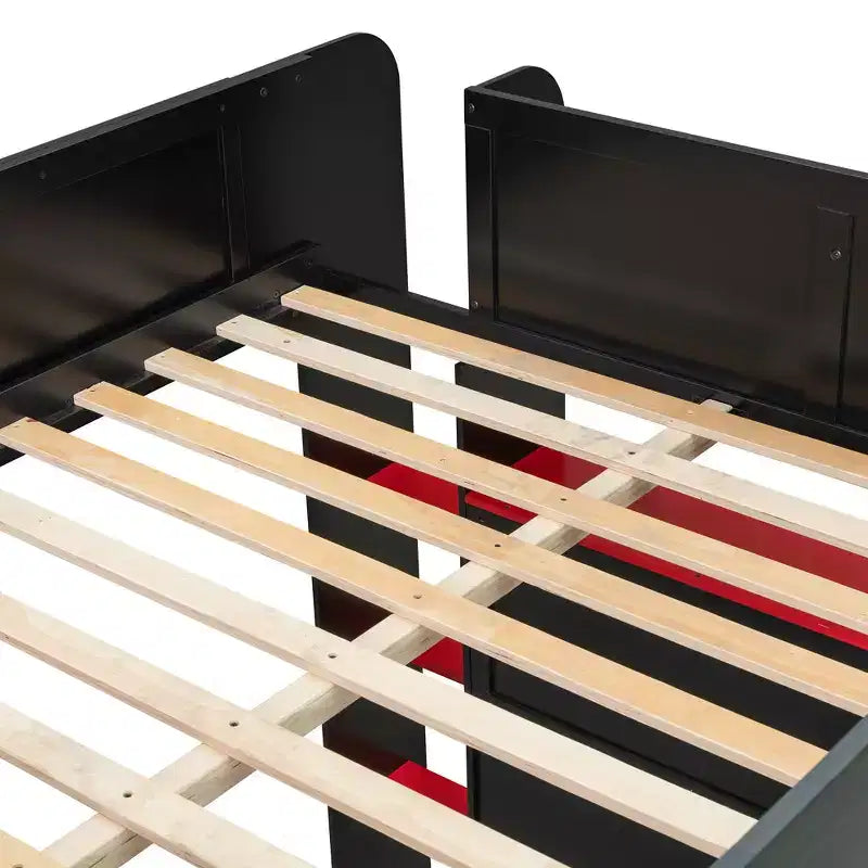 Letto a soppalco Luxystar matrimoniale con scrivania regolabile illuminata, guardaroba aperto e libreria