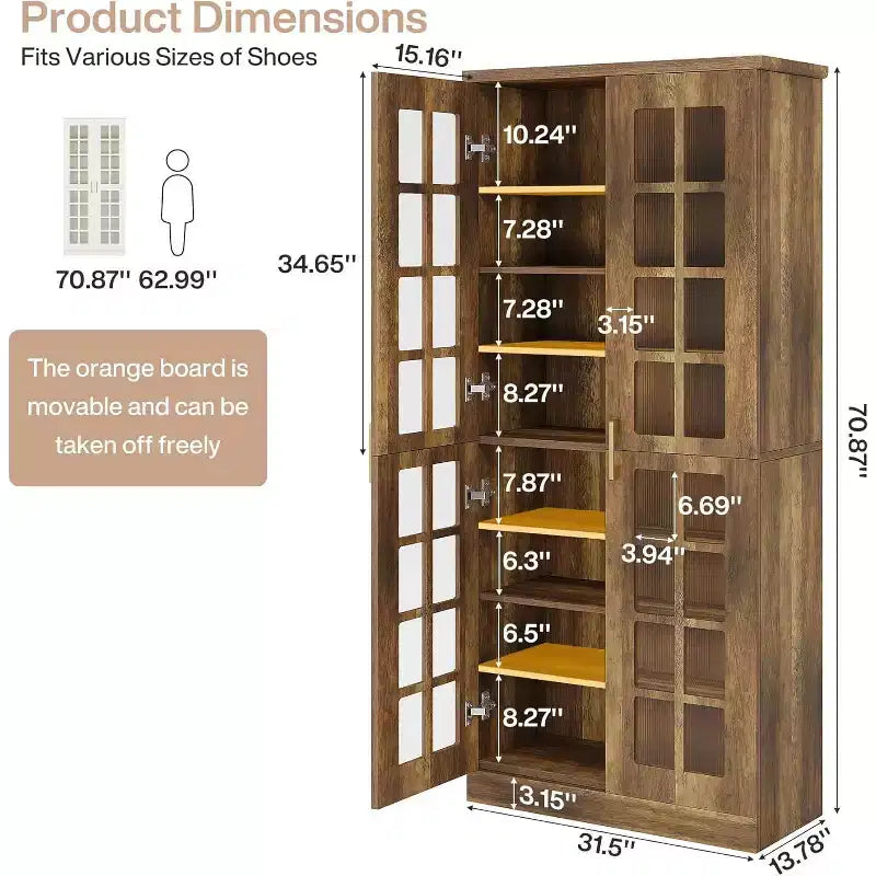 Lantine Tall Shoe Cabinet with Doors, 8-Tier Shoe Storage with Adjustable Shelves, Modern Shoe Rack Cabinet for Hallway, Closet, Living Room, White