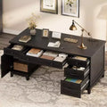 Bureau de direction de 60 po avec tiroirs, bureau à domicile avec station de recharge, bureau d’ordinateur et d’écriture en bois pour étude, table de conférence pour salon