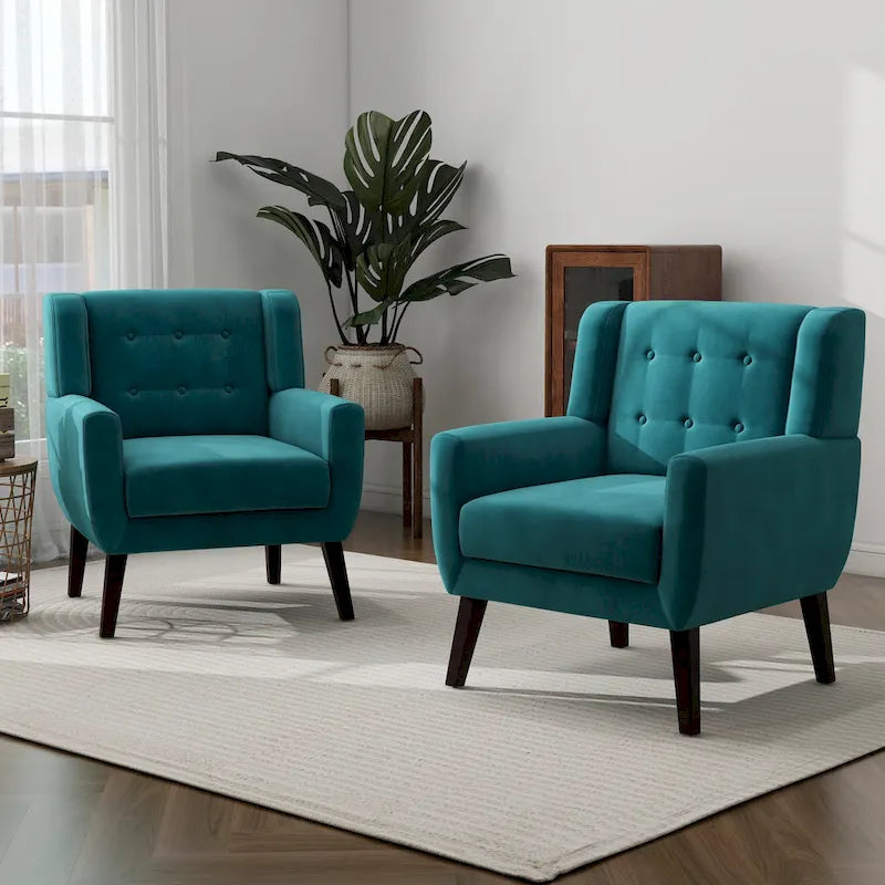 Set van 2 fluwelen accentstoelen voor de woonkamer, gestoffeerde fauteuils