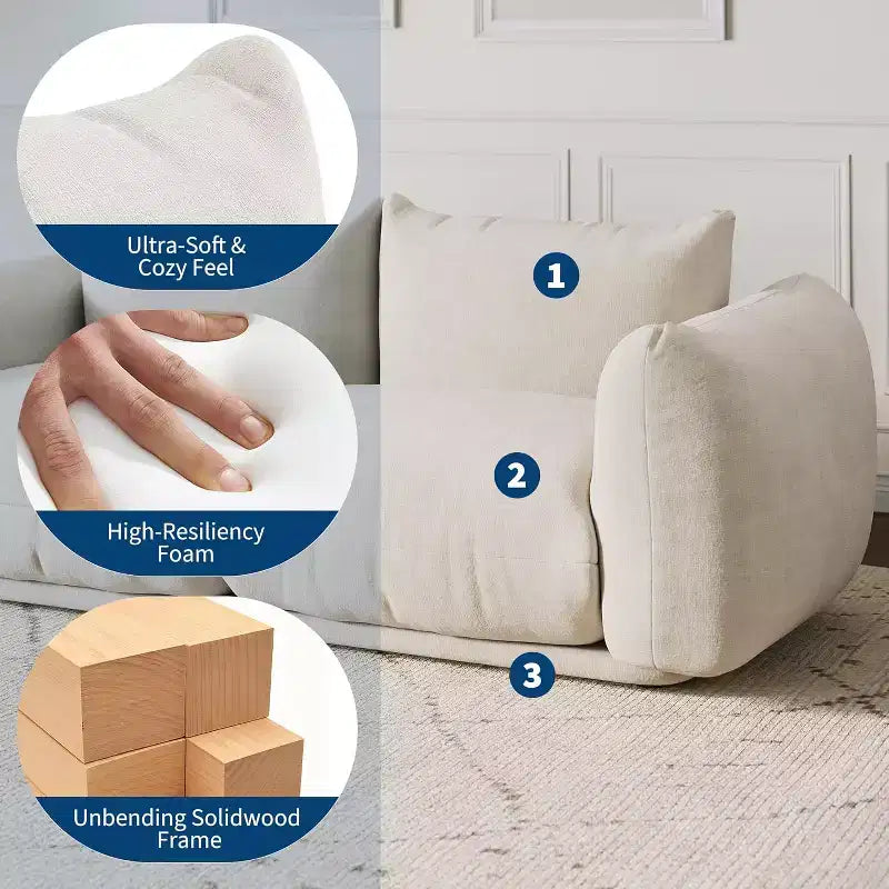 Canapé modulaire 2 places en tissu chenille, canapé nuage avec éponge haute résilience, sans accoudoirs pour petits espaces