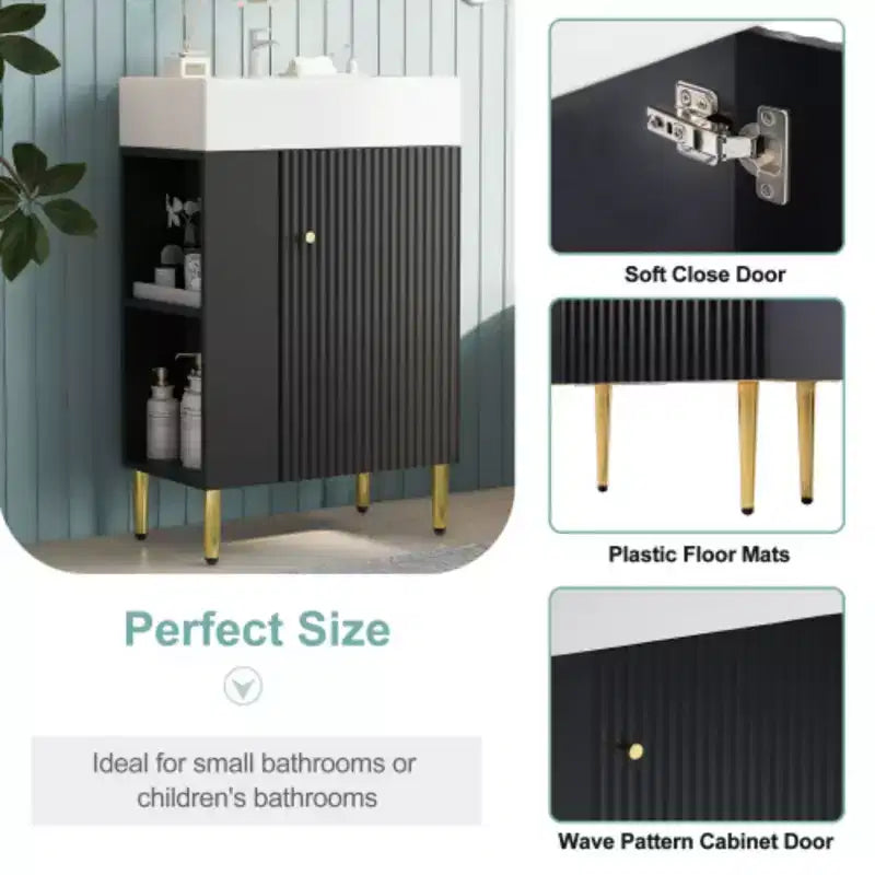 Meuble-lavabo de salle de bains blanc de 21,6, ensemble meuble, meuble de rangement de salle de bains, lavabo simple en céramique, rangement à gauche