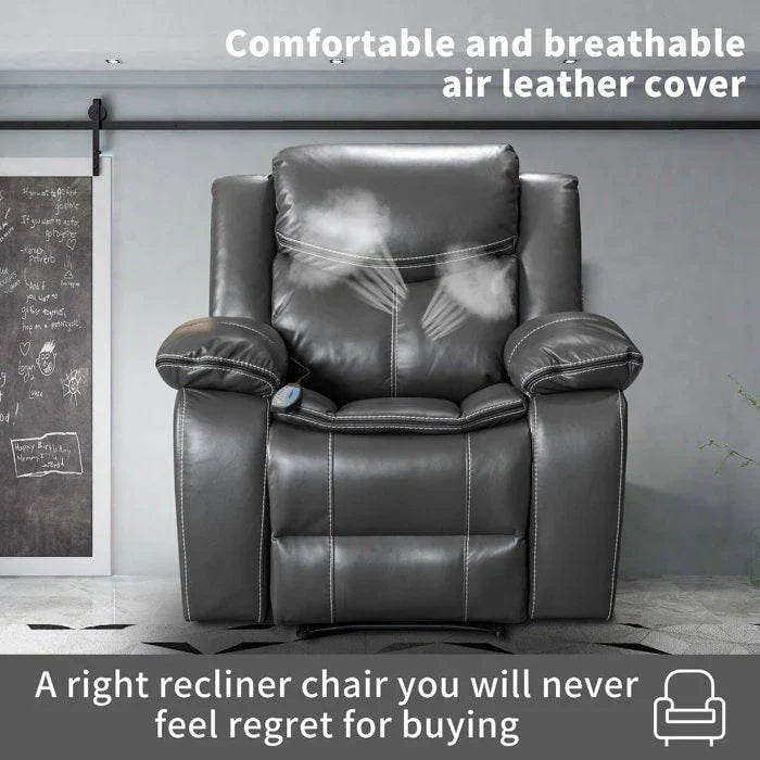 Fauteuil inclinable de massage et chauffant en cuir durable à assise large