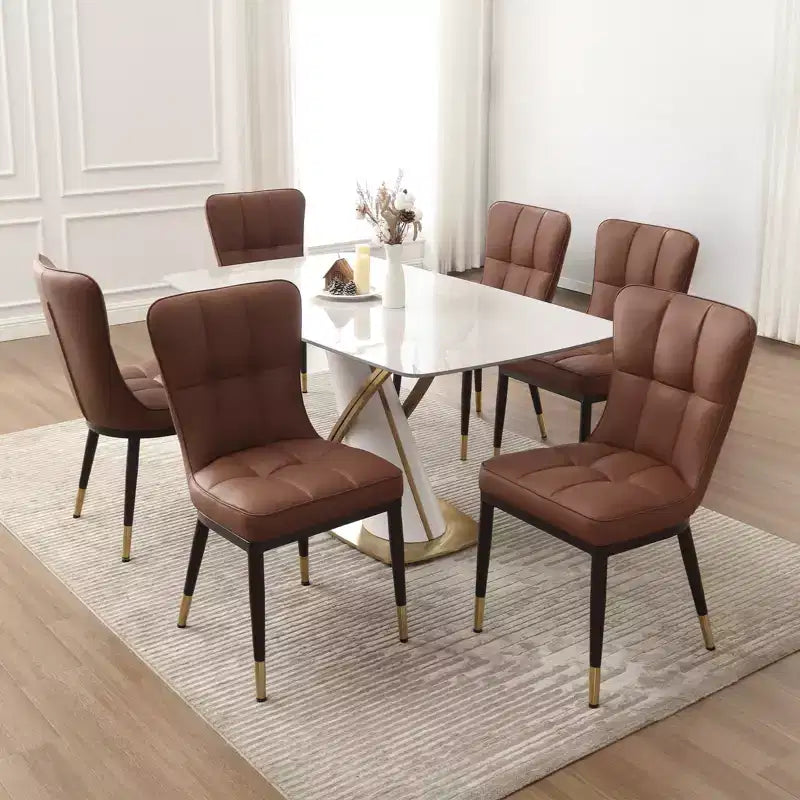 Set di 6 sedie da sala da pranzo Bekrvio, moderne, con seduta imbottita in finta pelle e schienale alto, gambe in metallo, senza braccioli, per cucina e soggiorno