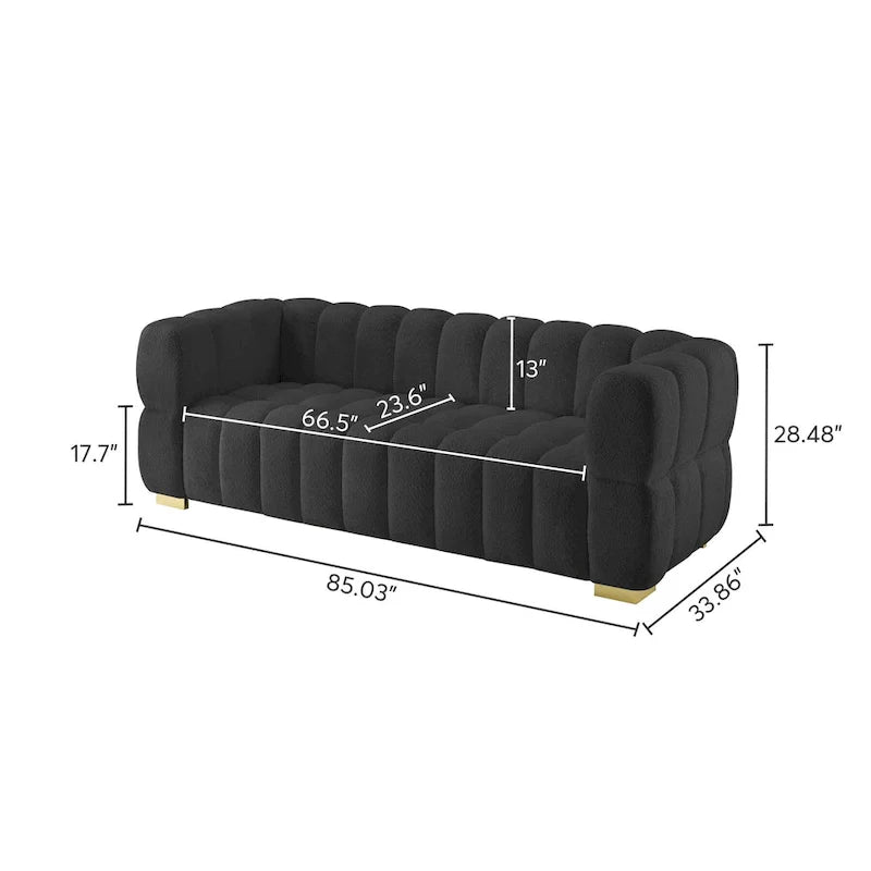 85 Modern Waffle Fabric Couch, Leisure Comfortable Sofa
