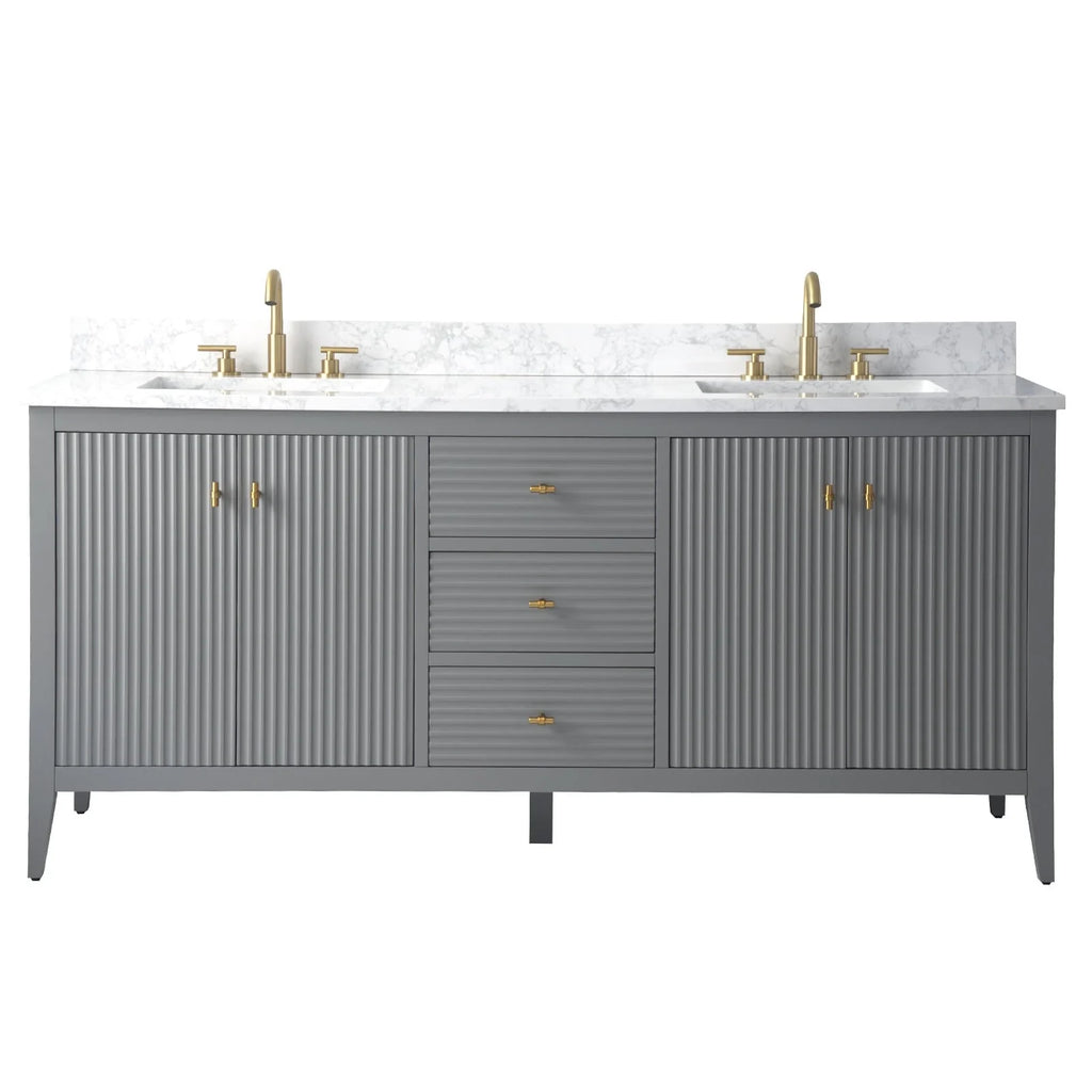 Vanity Art 72 badkamermeubel met dubbele wastafel en blad van composietmarmer