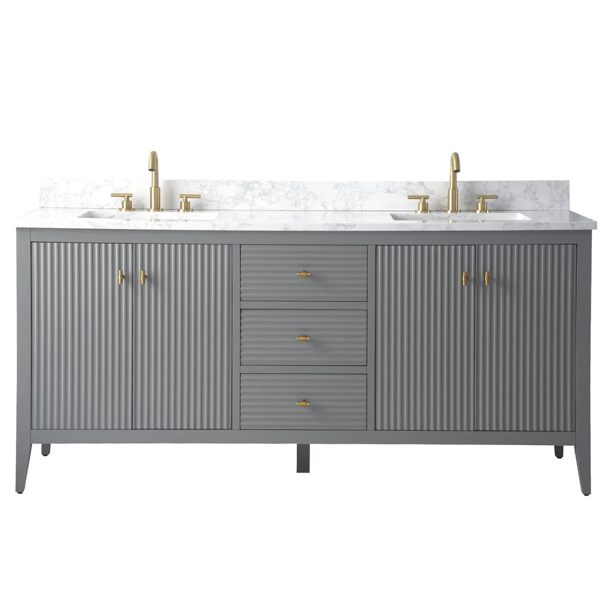 Vanity Art 72 badkamermeubel met dubbele wastafel en blad van composietmarmer