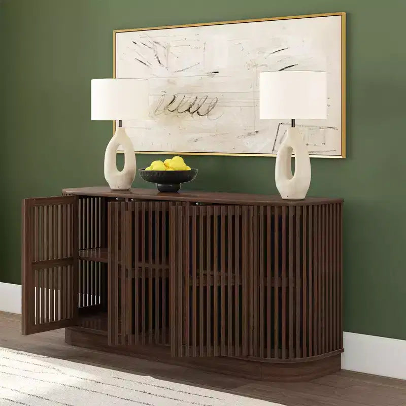 Buffet en bois massif Plank+Beam Contour avec 3 portes, meuble TV de 59 po pour salon