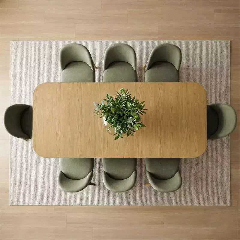 Ensemble de salle à manger 9 pièces pour 8 personnes, table extensible à piètement en tréteau avec chaises rembourrées à pieds en bois massif-Panipeachy
